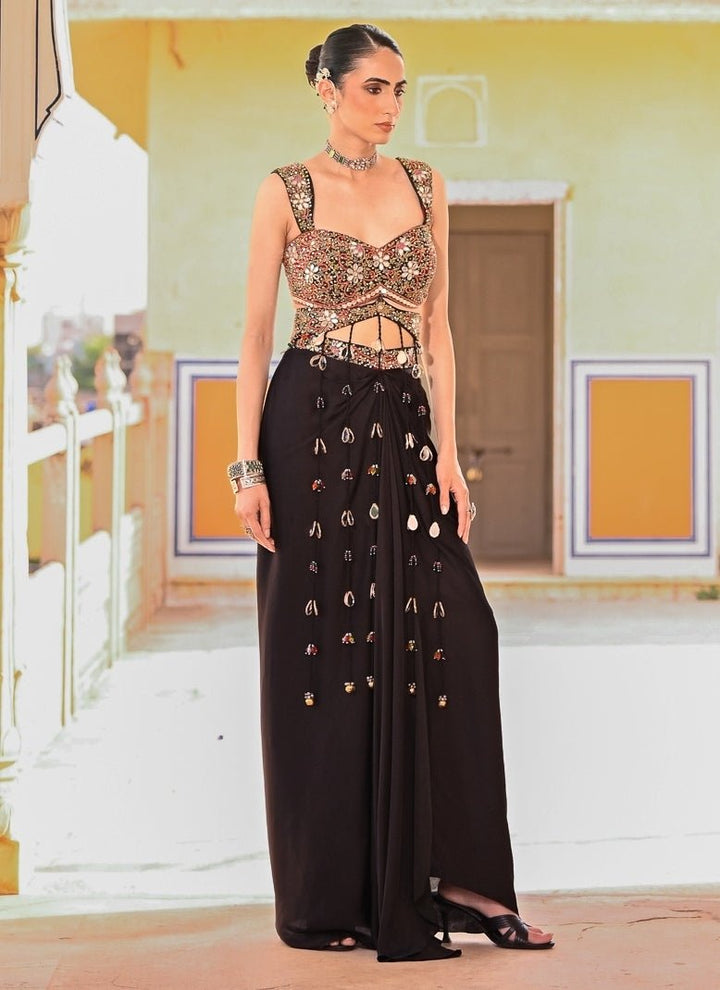 Juhi Bengani Black Satin Cowl Skirt SetFabilicious Fashion
