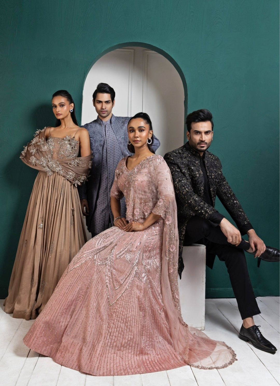 Black Satin Embroidered Achkan and Kurta Pant Set Smriti - Fabilicious Fashion