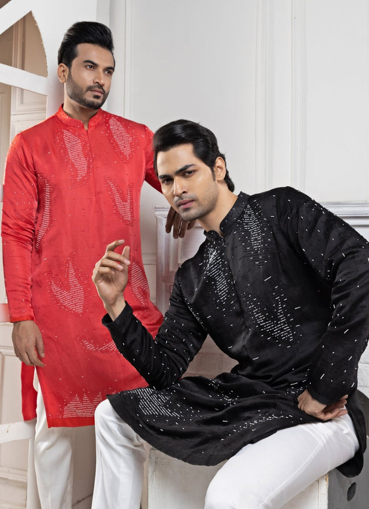 Black Satin Embroidered Kurta Pant Set Smriti - Fabilicious Fashion