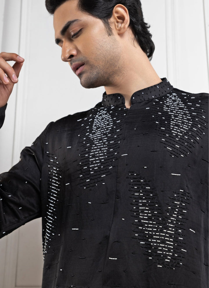 Black Satin Embroidered Kurta Pant Set Smriti - Fabilicious Fashion