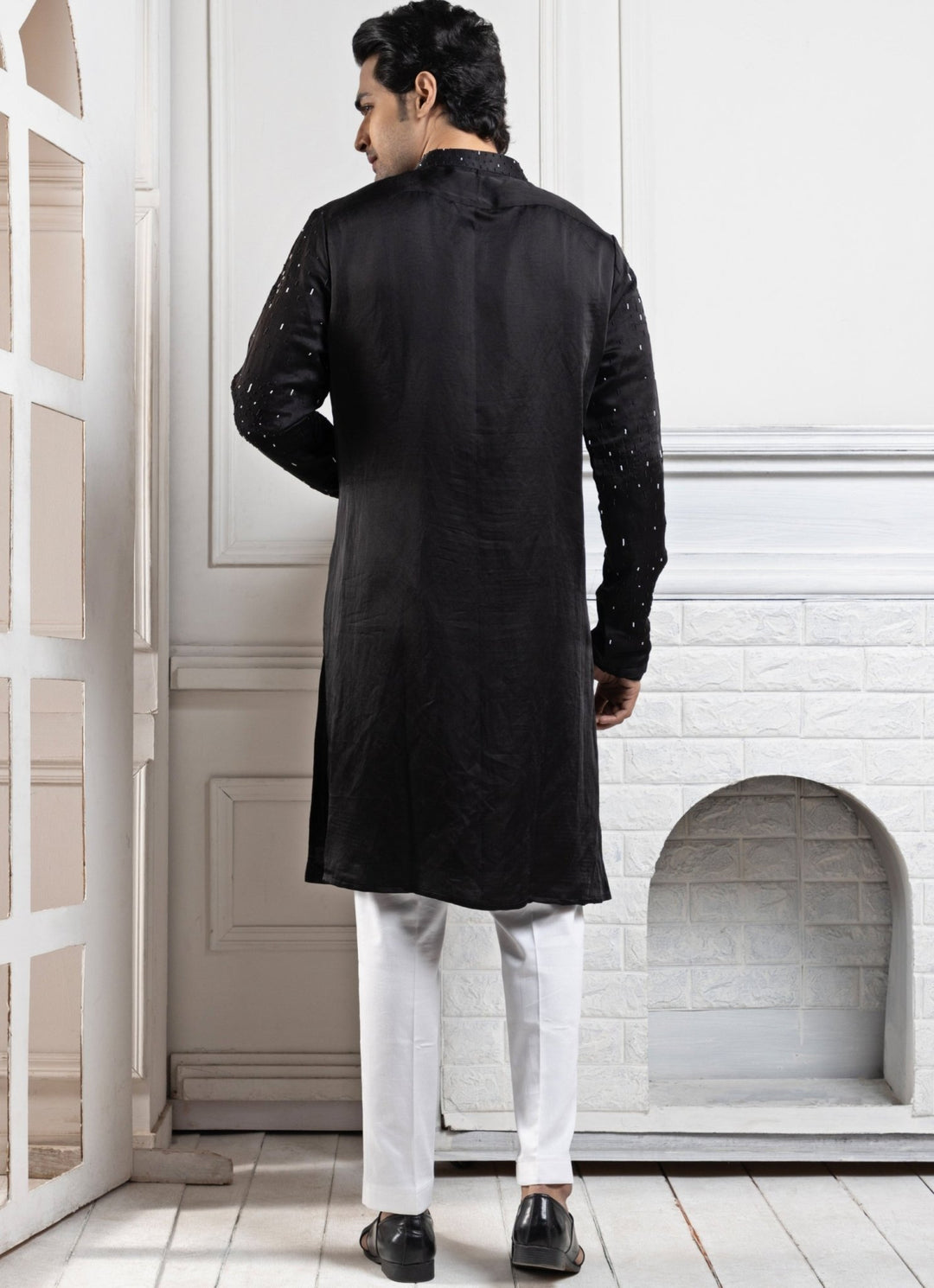 Black Satin Embroidered Kurta Pant Set Smriti - Fabilicious Fashion