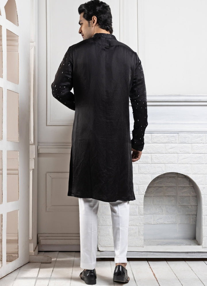 Black Satin Embroidered Kurta Pant Set Smriti - Fabilicious Fashion