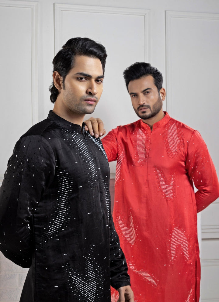 Black Satin Embroidered Kurta Pant Set Smriti - Fabilicious Fashion
