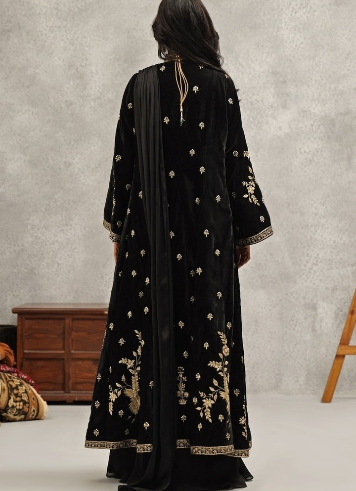 Black Satin Georgette Saree With Jacket Kapda Dori - Fabilicious Fashion