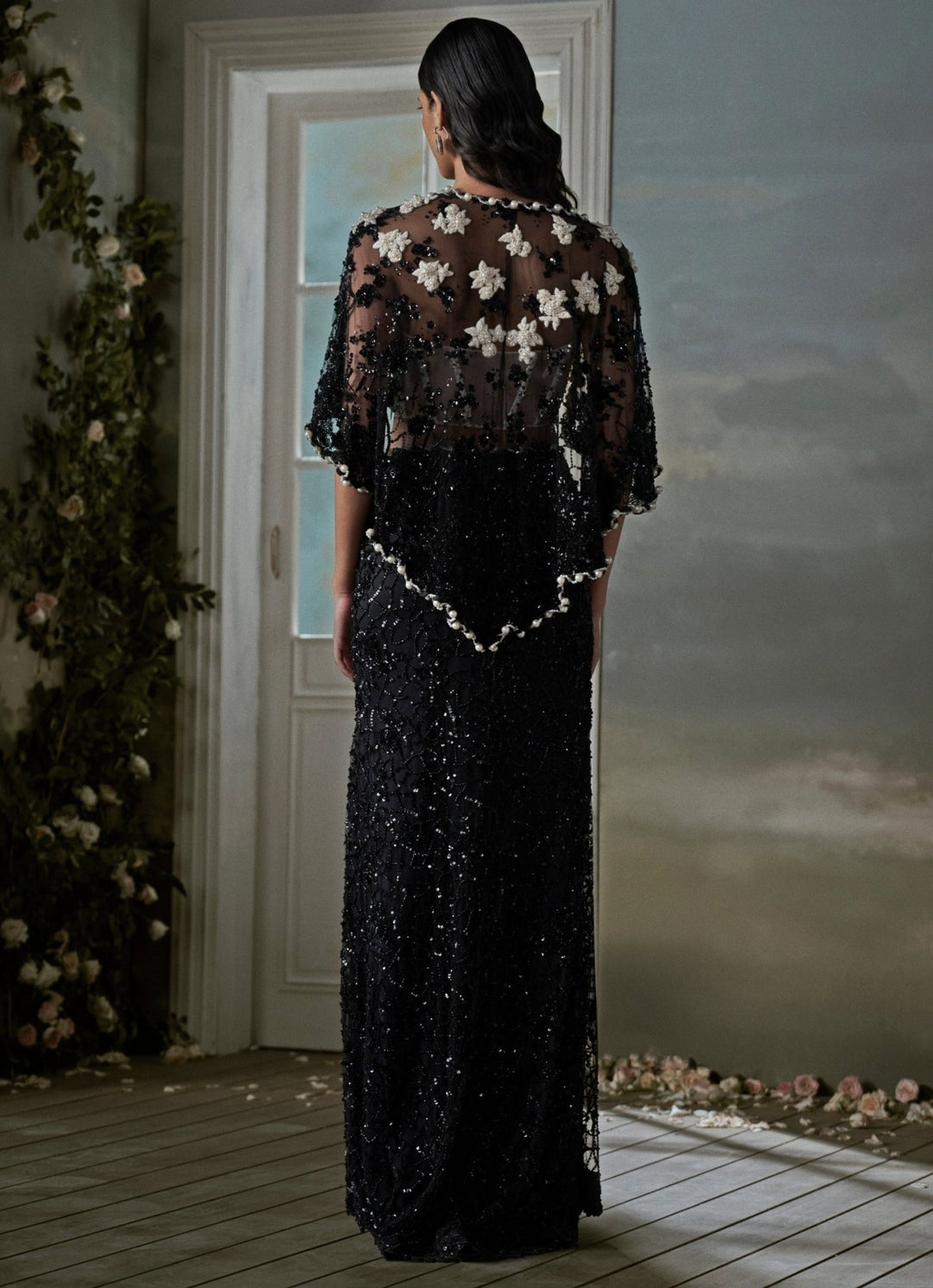 Black Satin Jacket Skirt Set With Ivory Corset Nitika Gujral - Fabilicious Fashion