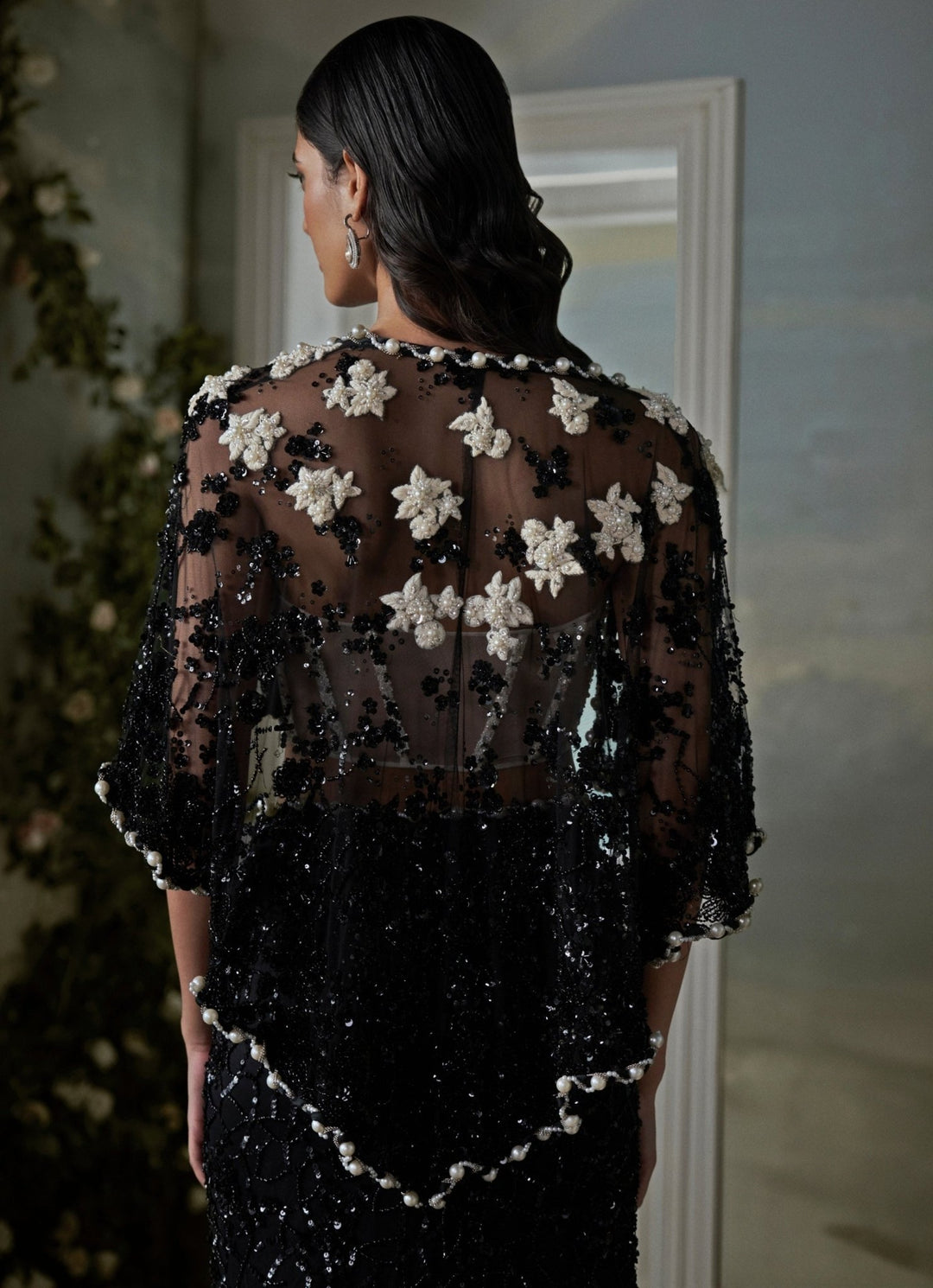 Black Satin Jacket Skirt Set With Ivory Corset Nitika Gujral - Fabilicious Fashion