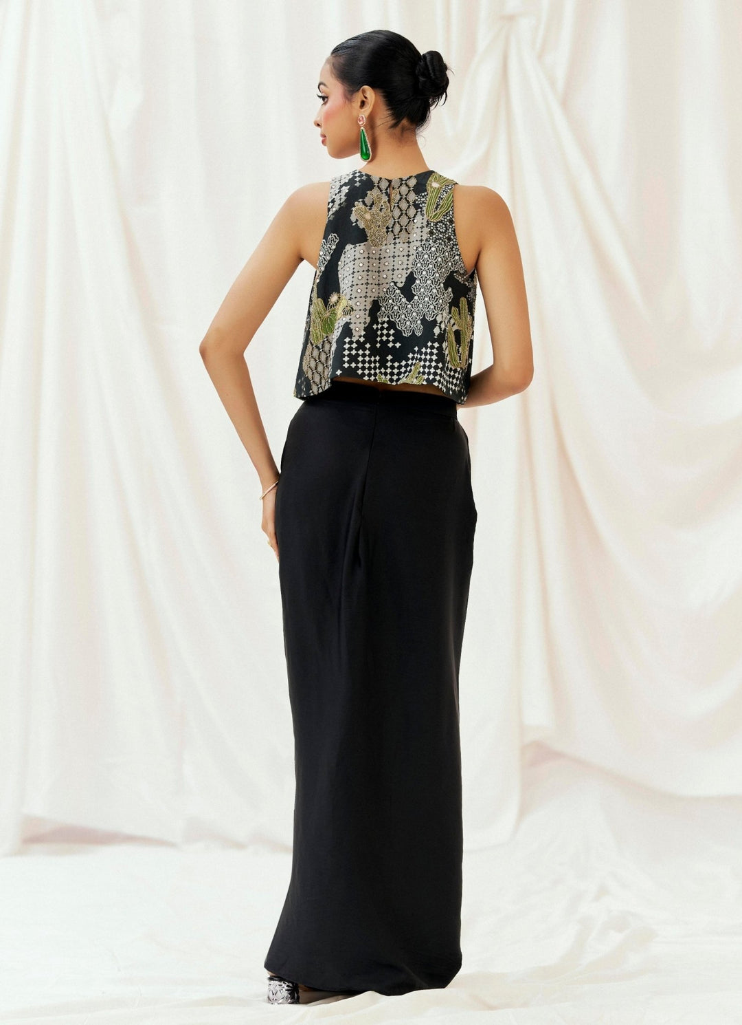 Black Satin Silk Drape Skirt With Top Redpine - Fabilicious Fashion