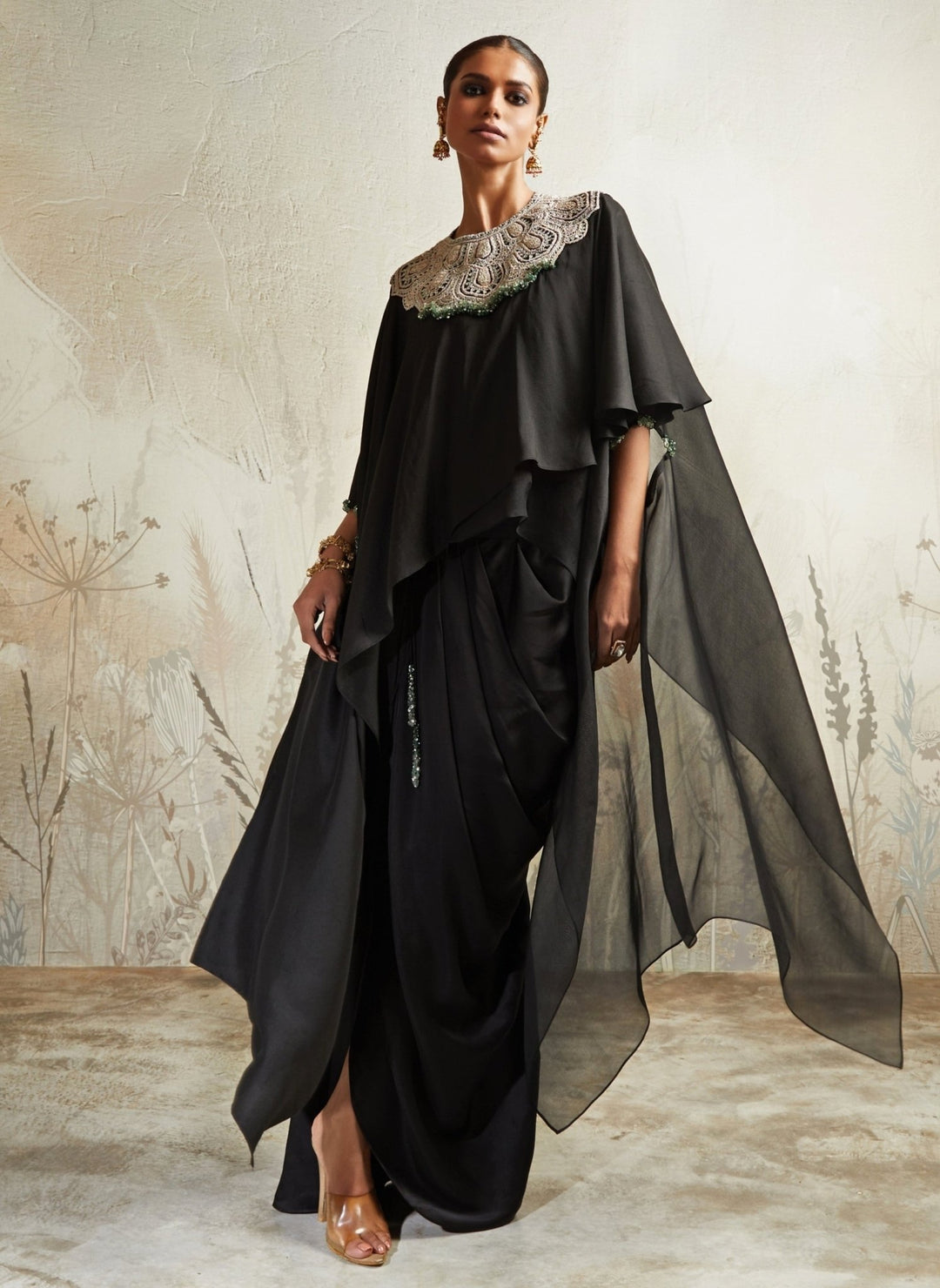 Prisho Black Satin Skirt With KaftanFabilicious Fashion