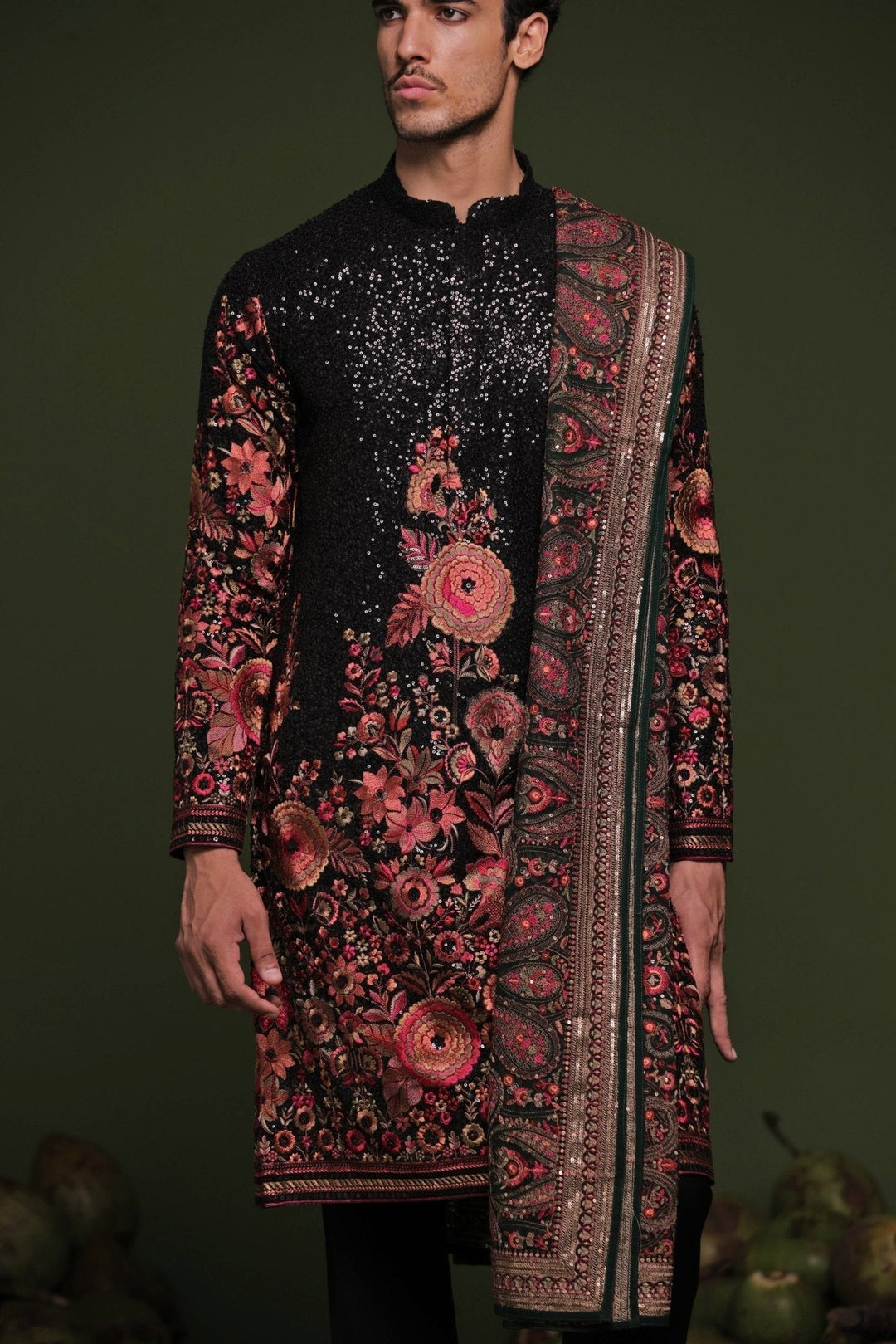 Black Sequin Embroidered Kurta Pant Set With Dupatta Kalpraag - Fabilicious Fashion