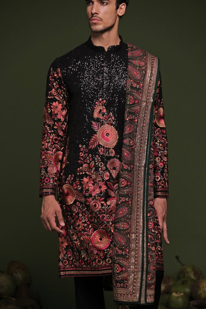 Black Sequin Embroidered Kurta Pant Set With Dupatta Kalpraag - Fabilicious Fashion