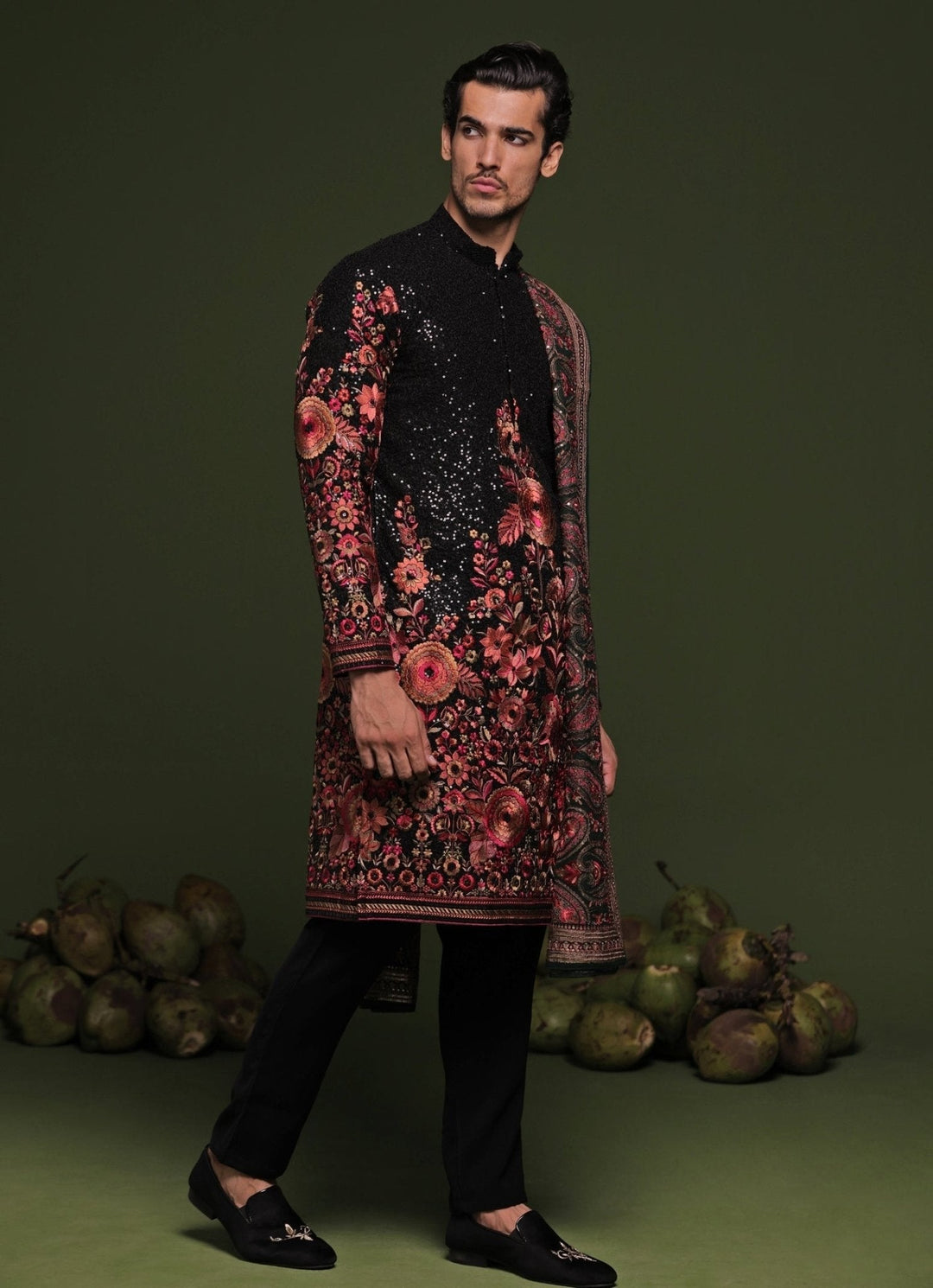 Black Sequin Embroidered Kurta Pant Set With Dupatta Kalpraag - Fabilicious Fashion