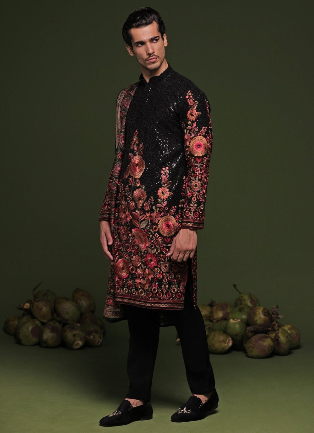 Black Sequin Embroidered Kurta Pant Set With Dupatta Kalpraag - Fabilicious Fashion