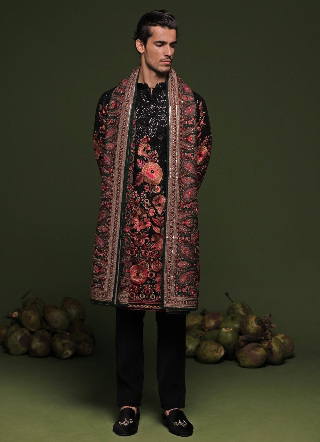 Black Sequin Embroidered Kurta Pant Set With Dupatta Kalpraag - Fabilicious Fashion
