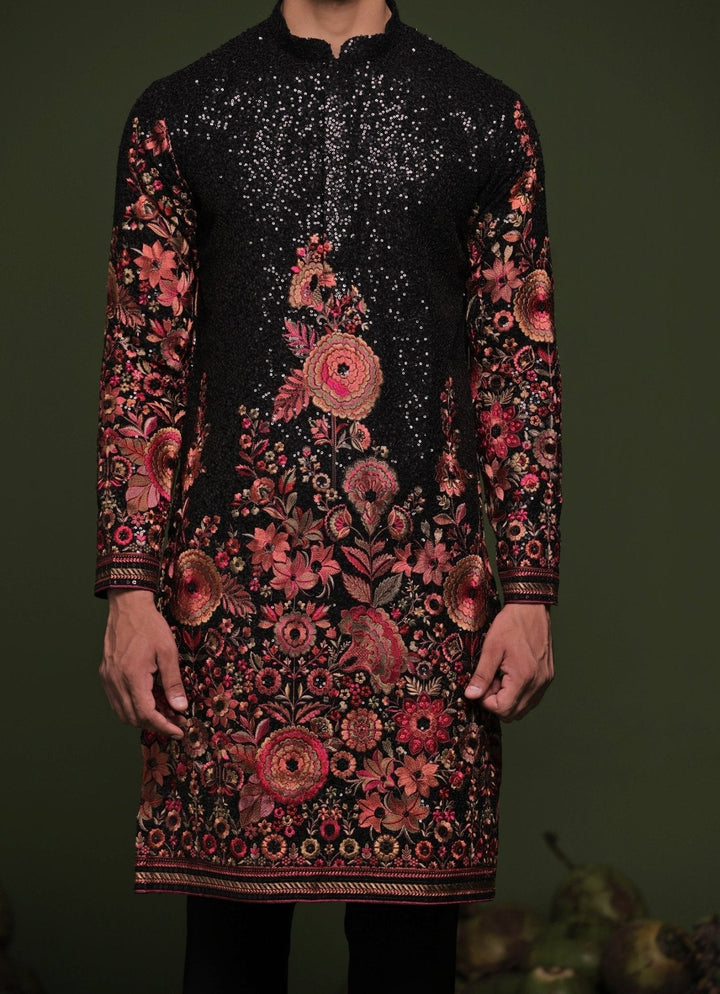 Black Sequin Embroidered Kurta Pant Set With Dupatta Kalpraag - Fabilicious Fashion