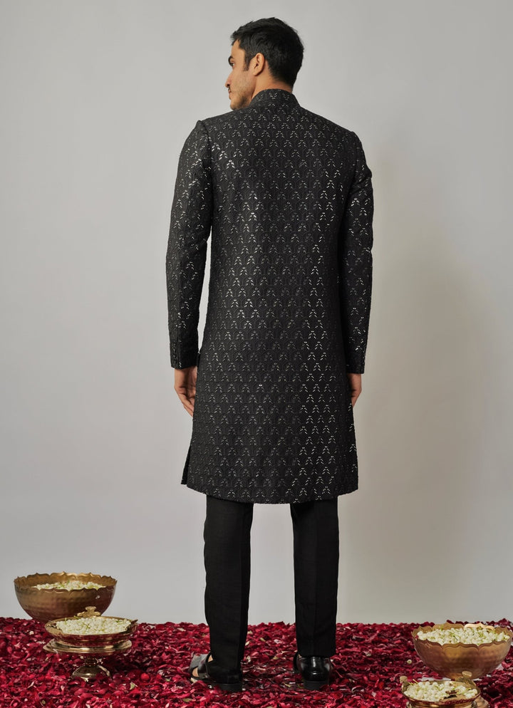 Black Sequin Embroidered Sherwani Set Renee Label - Men - Fabilicious Fashion