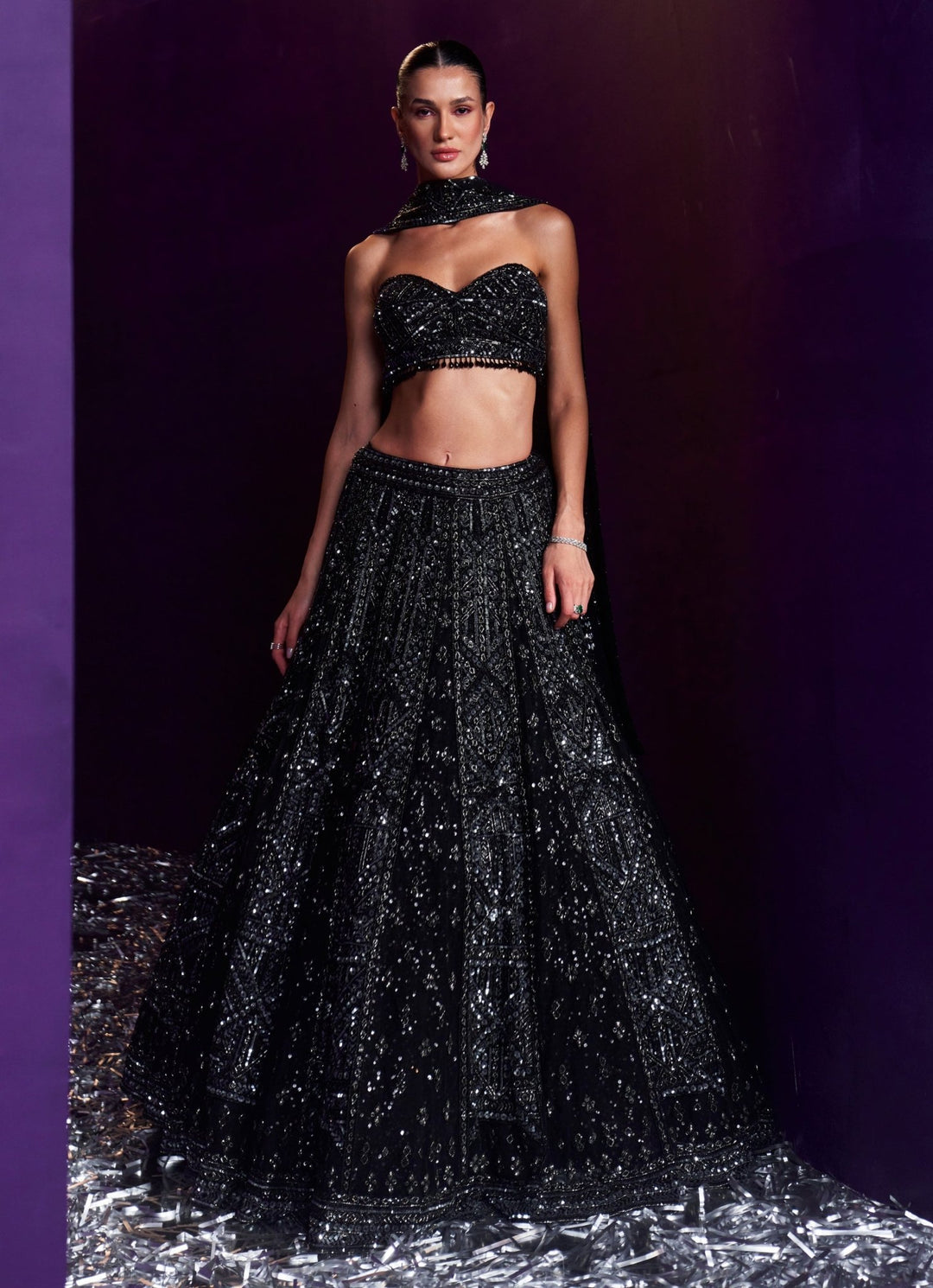 Black Sequins Embroidered Bridal Lehenga Set Angad Singh - Fabilicious Fashion