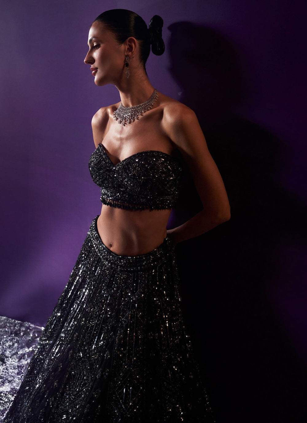 Black Sequins Embroidered Bridal Lehenga Set Angad Singh - Fabilicious Fashion