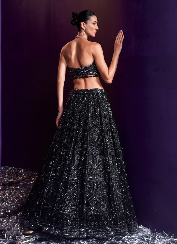 Black Sequins Embroidered Bridal Lehenga Set Angad Singh - Fabilicious Fashion