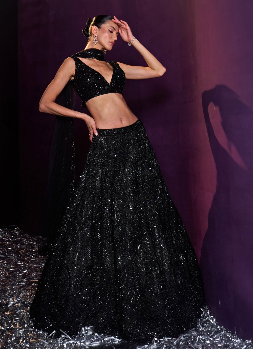 Black Sequins Embroidered Bridal Lehenga Set Angad Singh - Fabilicious Fashion