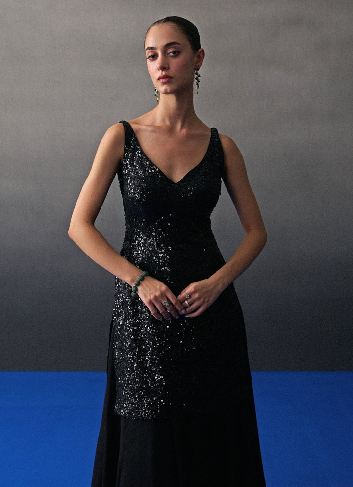 Black Sequins Embroidered Kurta Sharara Set Angad Singh - Fabilicious Fashion