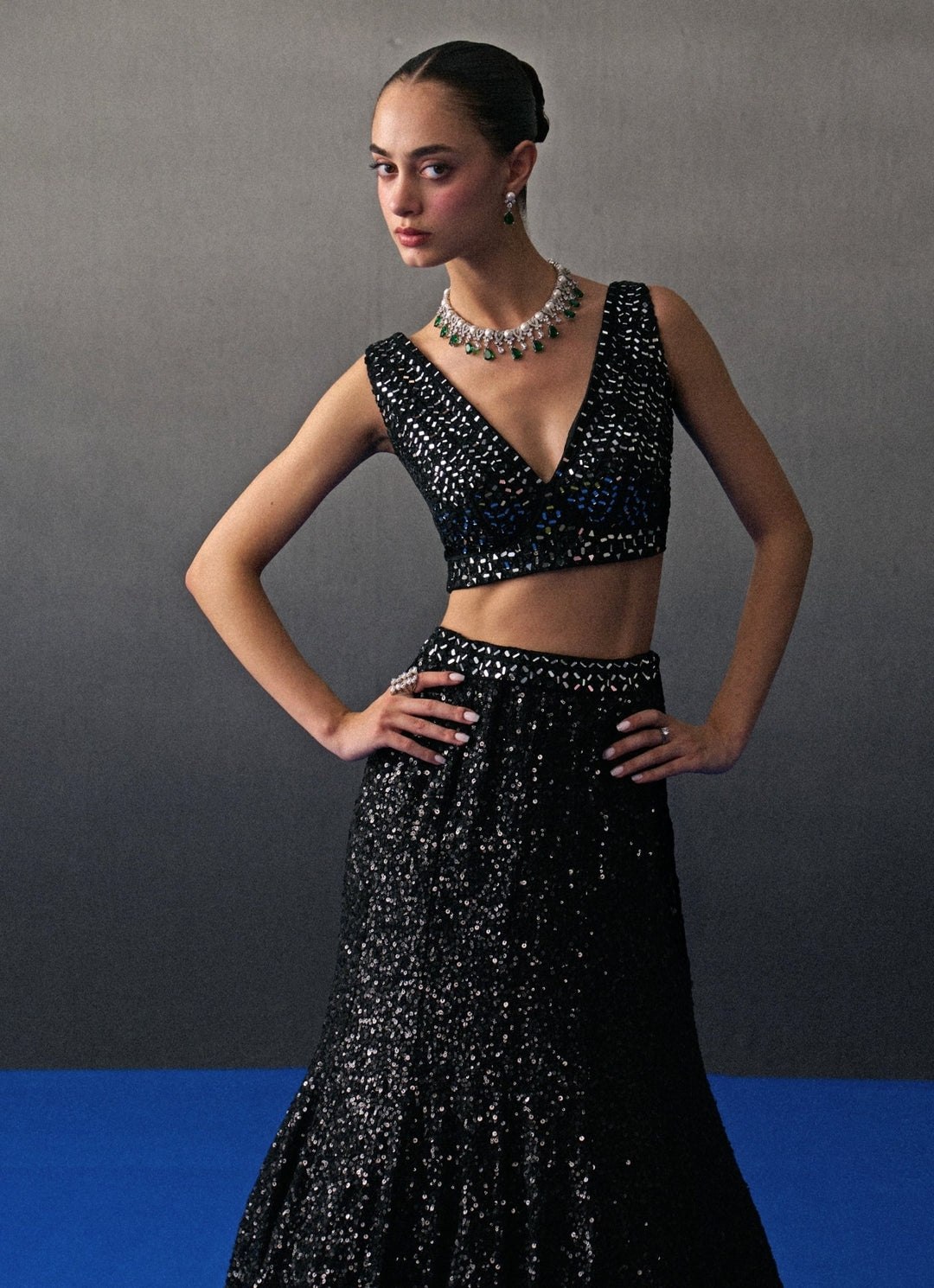 Black Sequins Embroidered Mermaid Lehenga Set Angad Singh - Fabilicious Fashion