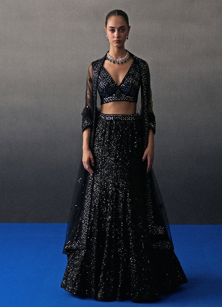 Black Sequins Embroidered Mermaid Lehenga Set Angad Singh - Fabilicious Fashion
