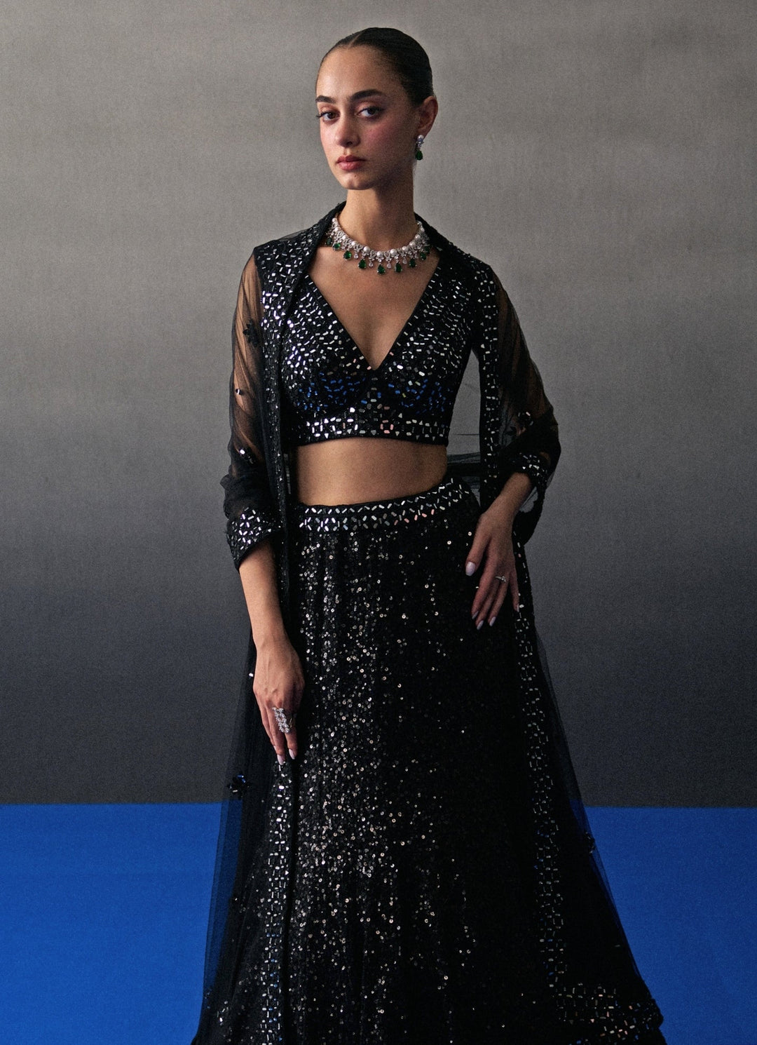 Black Sequins Embroidered Mermaid Lehenga Set Angad Singh - Fabilicious Fashion