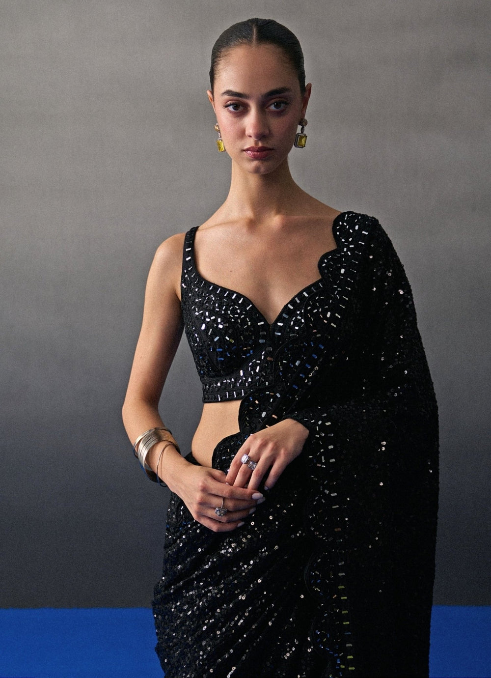 Black Sequins Embroidered Saree Angad Singh - Fabilicious Fashion