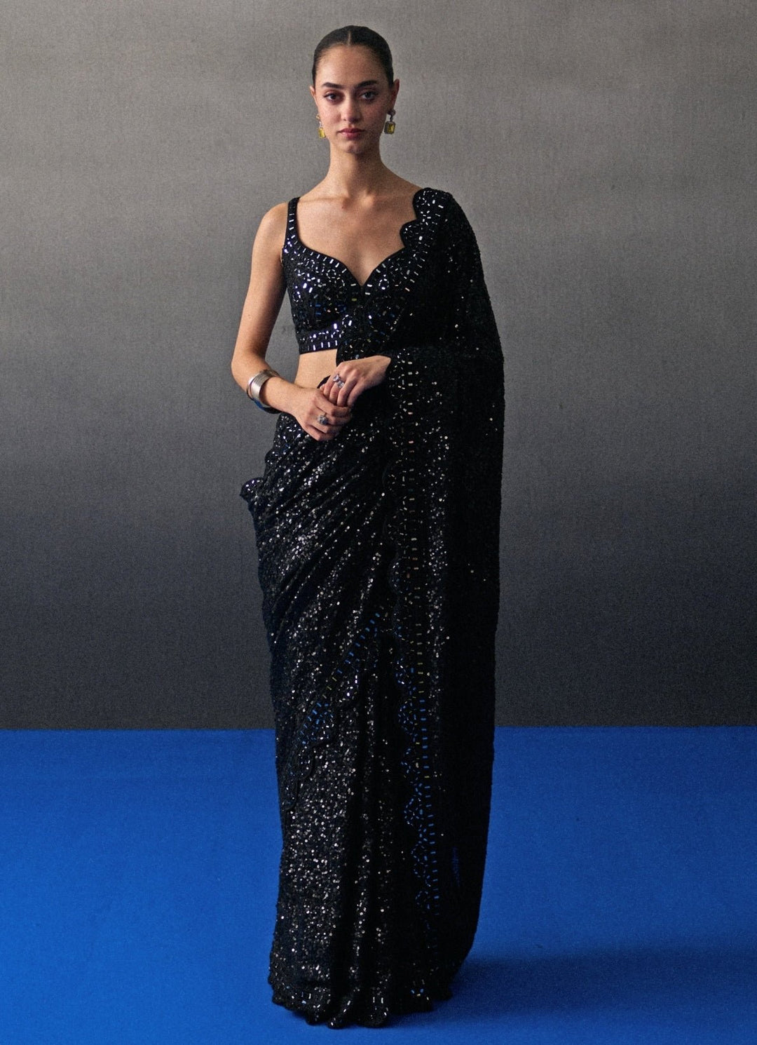 Black Sequins Embroidered Saree Angad Singh - Fabilicious Fashion