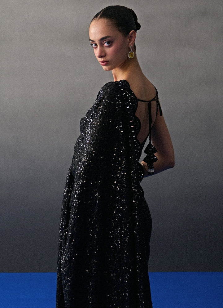 Black Sequins Embroidered Saree Angad Singh - Fabilicious Fashion