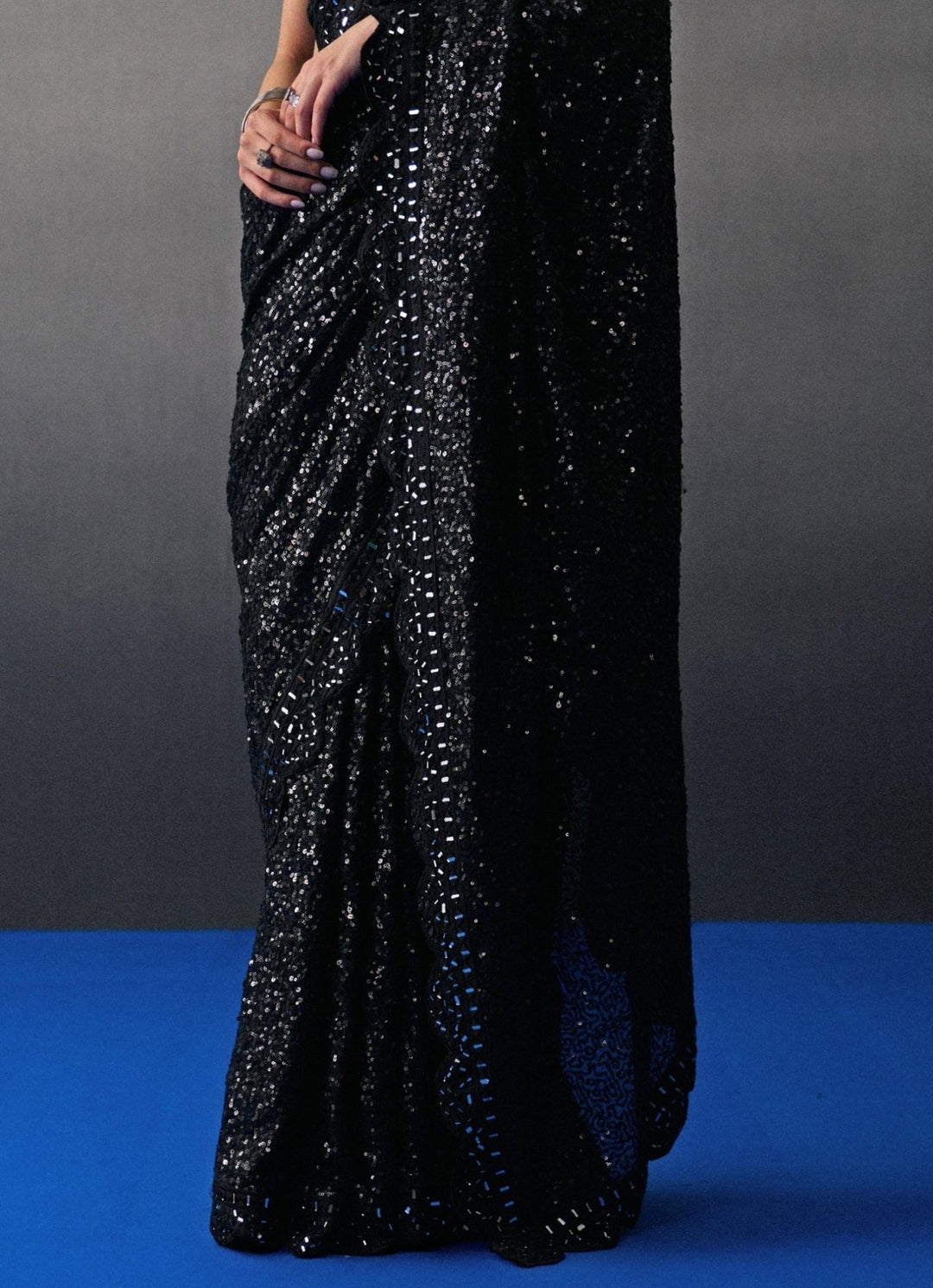 Black Sequins Embroidered Saree Angad Singh - Fabilicious Fashion
