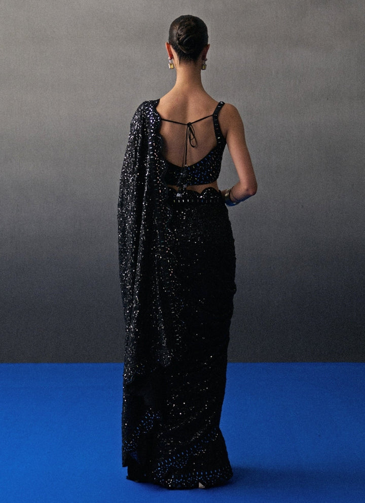 Black Sequins Embroidered Saree Angad Singh - Fabilicious Fashion