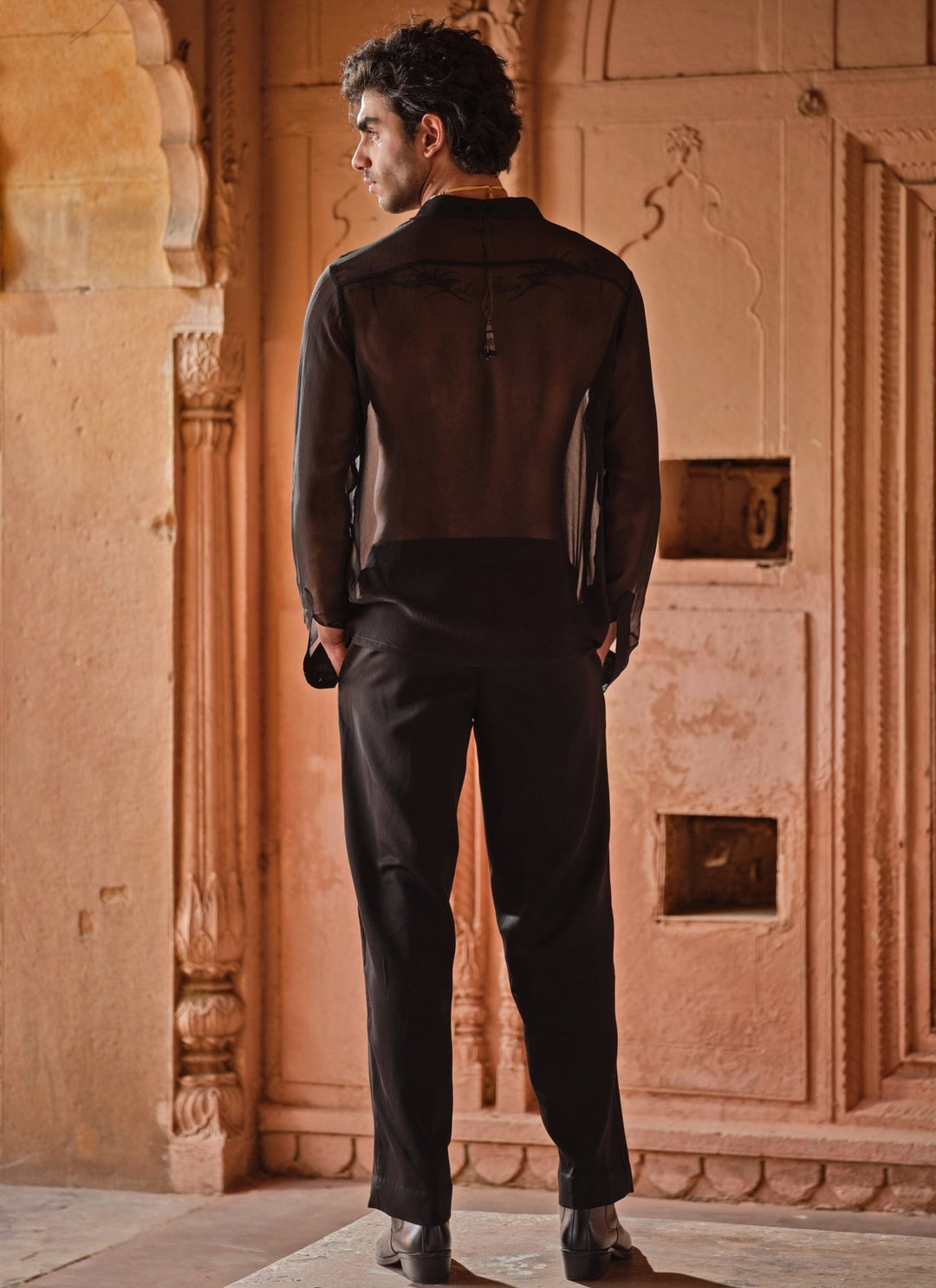 Darzi House Black Sheer Georgette Shirt and Pants SetFabilicious Fashion
