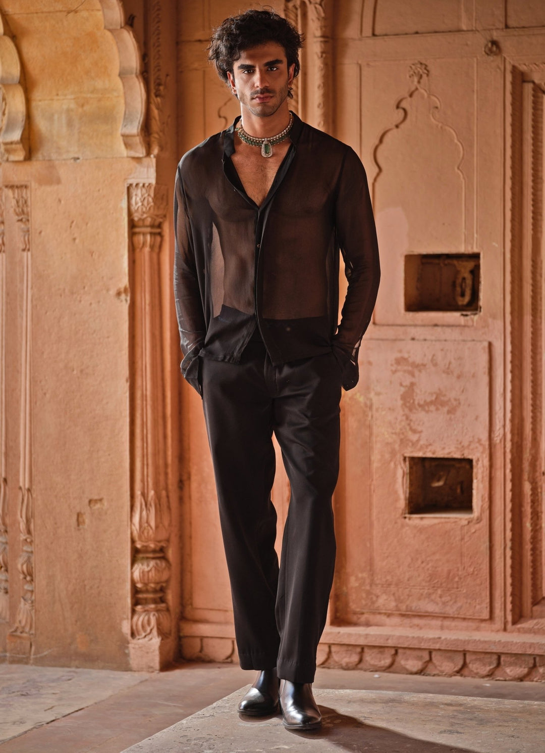 Darzi House Black Sheer Georgette Shirt and Pants SetFabilicious Fashion