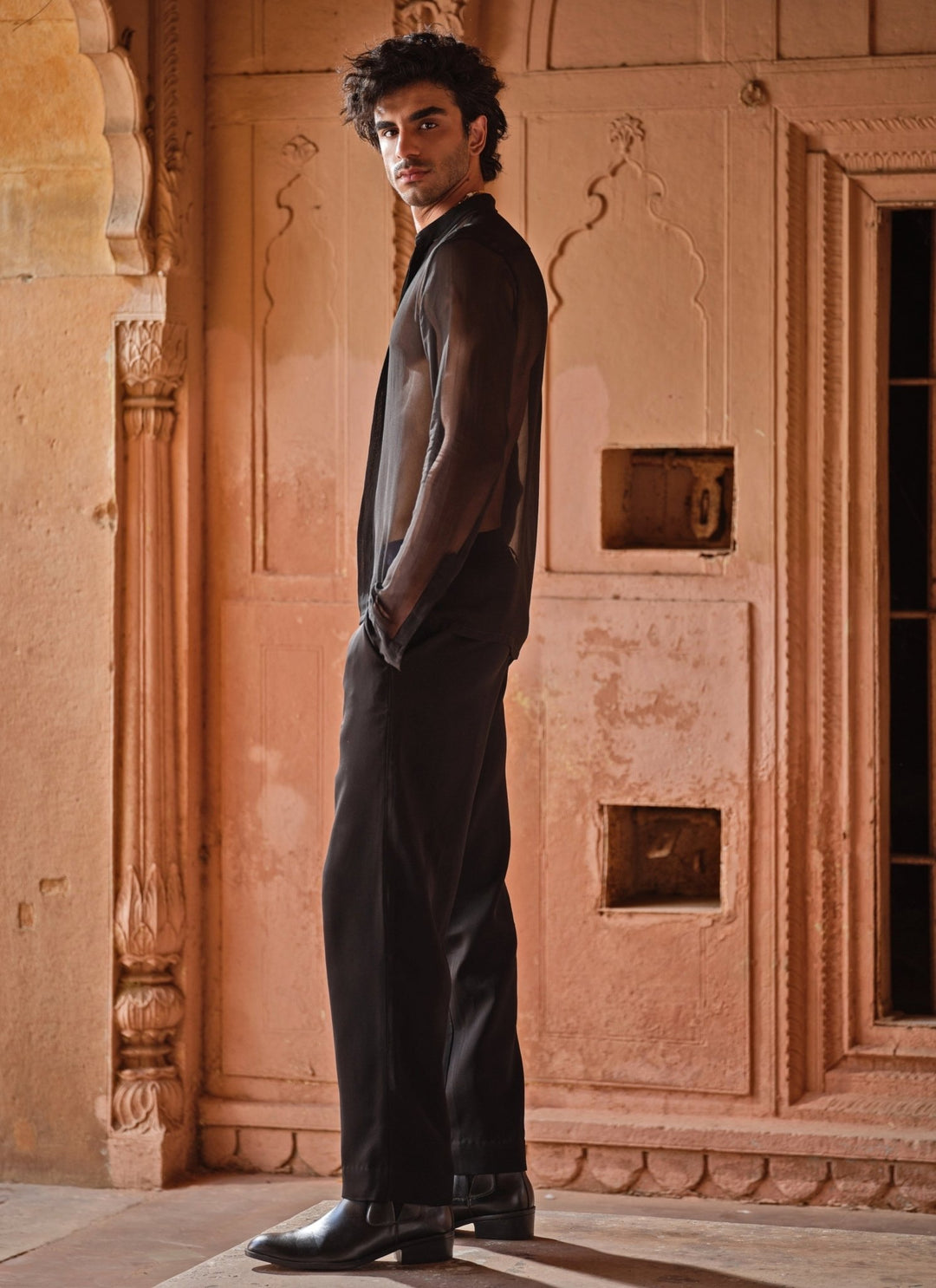 Darzi House Black Sheer Georgette Shirt and Pants SetFabilicious Fashion