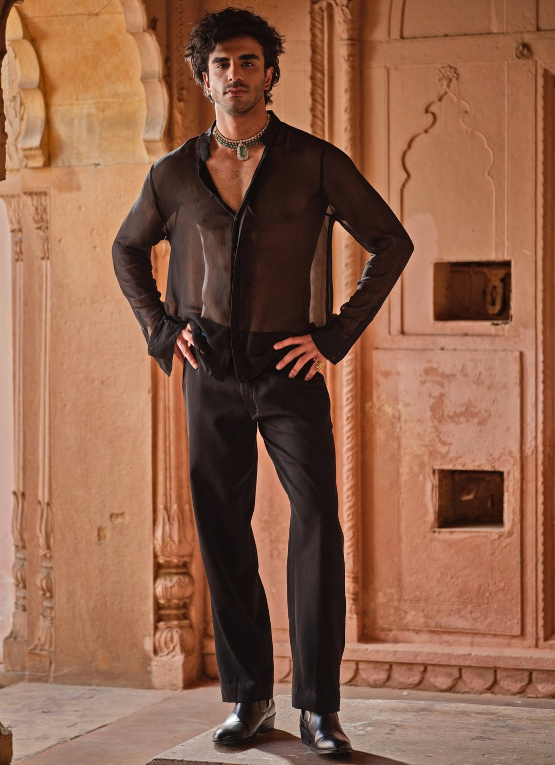 Darzi House Black Sheer Georgette Shirt and Pants SetFabilicious Fashion