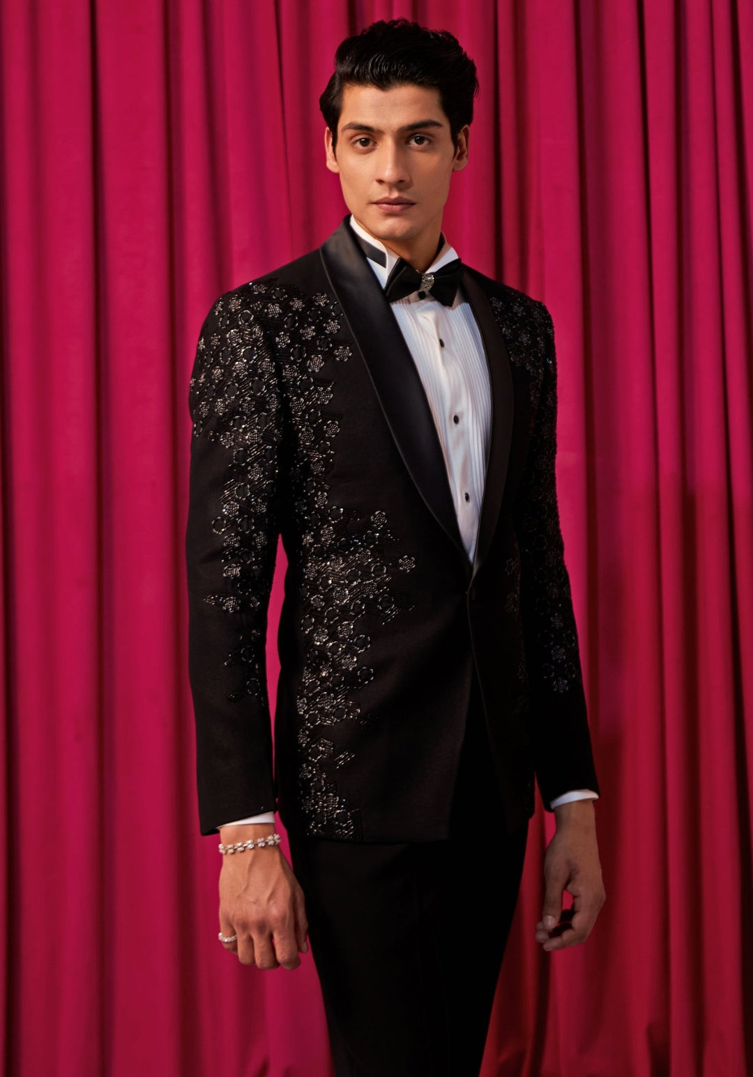 Black Shimmer Tuxedo Set Contrast by Parth - Fabilicious Fashion