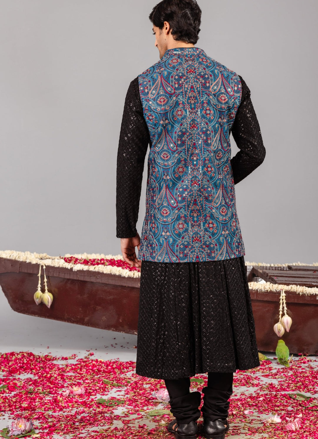 Black Silk Anarkali Jacket Set Kalpraag - Fabilicious Fashion