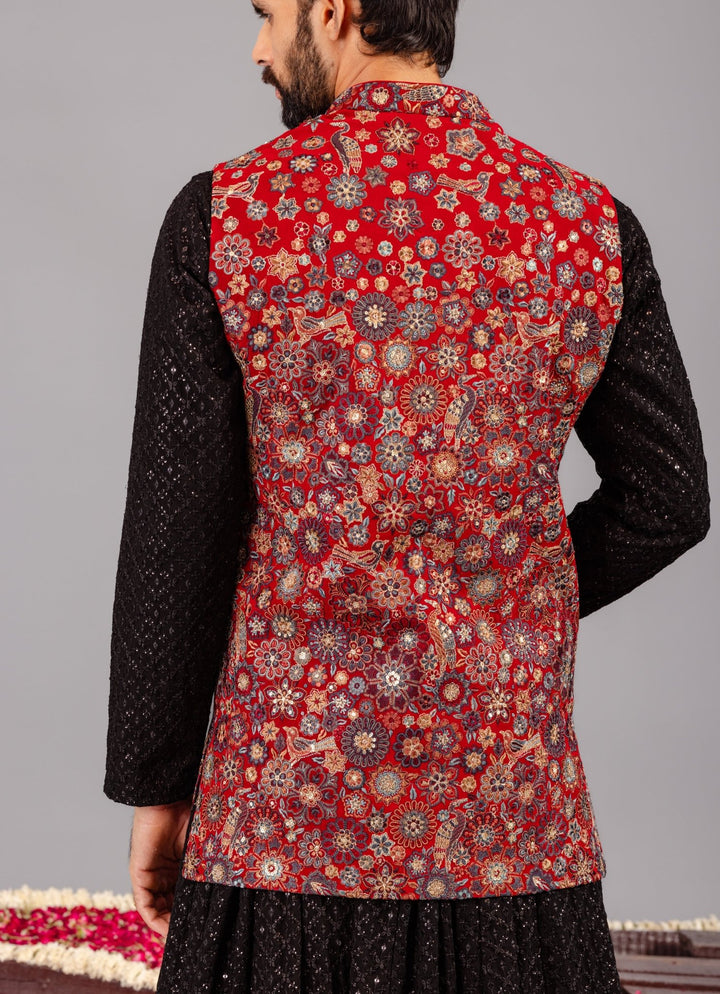 Black Silk Anarkali Jacket Set Kalpraag - Fabilicious Fashion