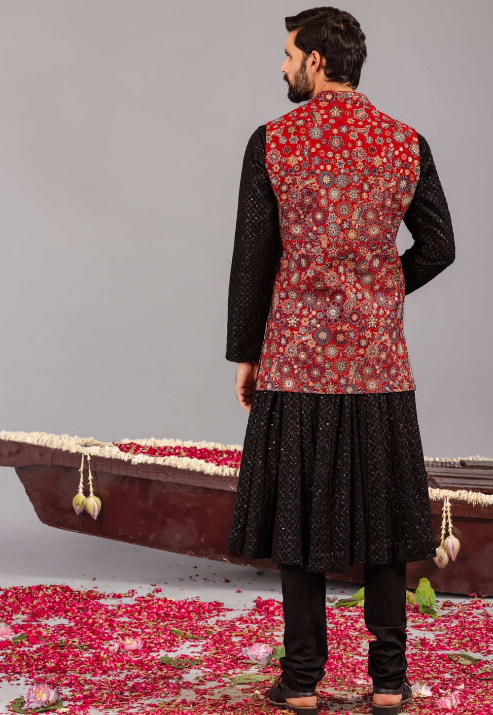 Black Silk Anarkali Jacket Set Kalpraag - Fabilicious Fashion