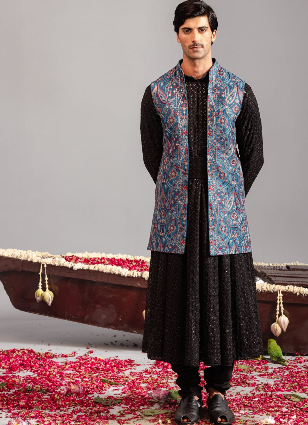 Black Silk Anarkali Jacket Set Kalpraag - Fabilicious Fashion