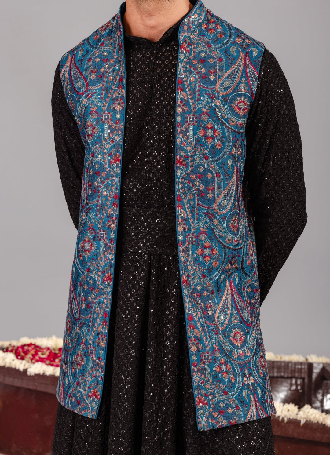 Black Silk Anarkali Jacket Set Kalpraag - Fabilicious Fashion