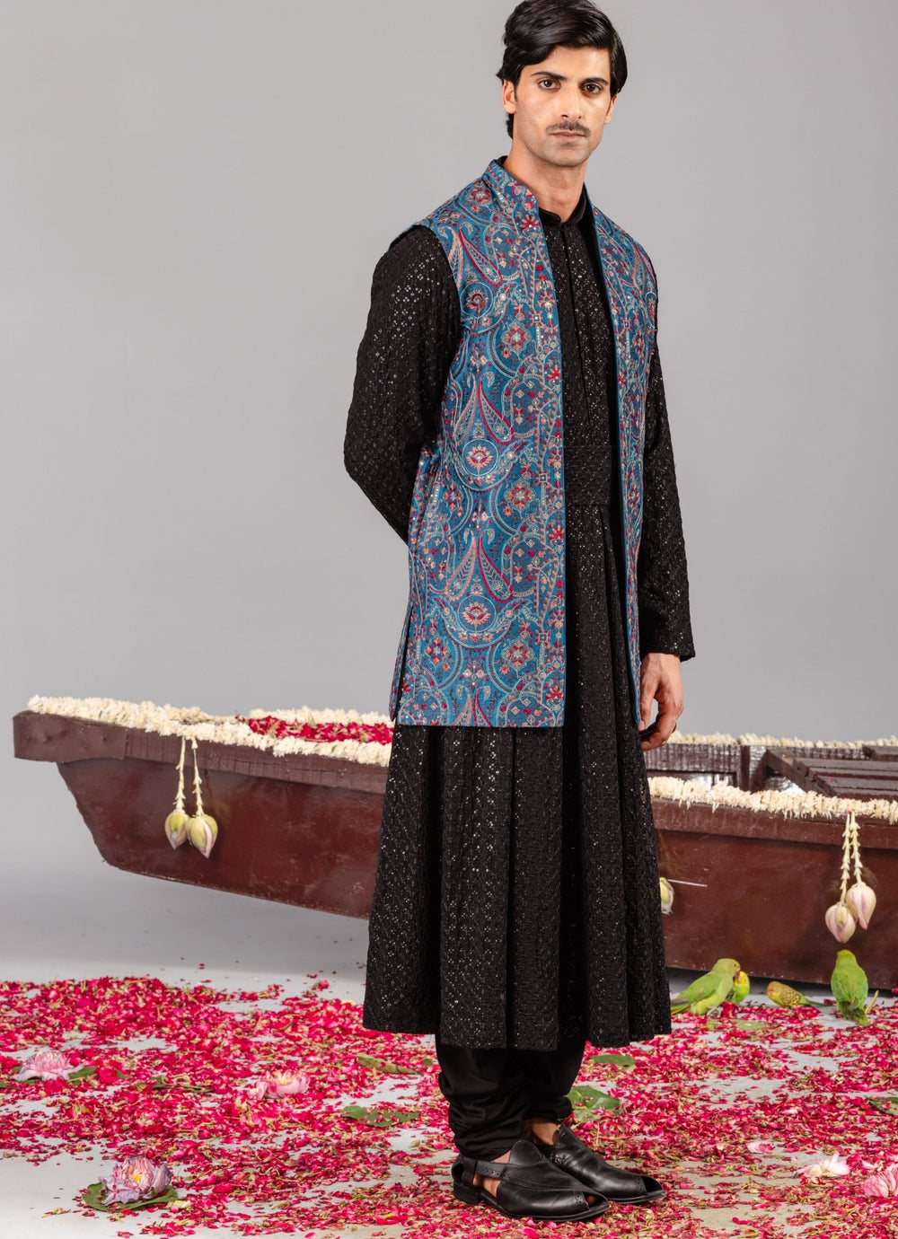 Black Silk Anarkali Jacket Set Kalpraag - Fabilicious Fashion