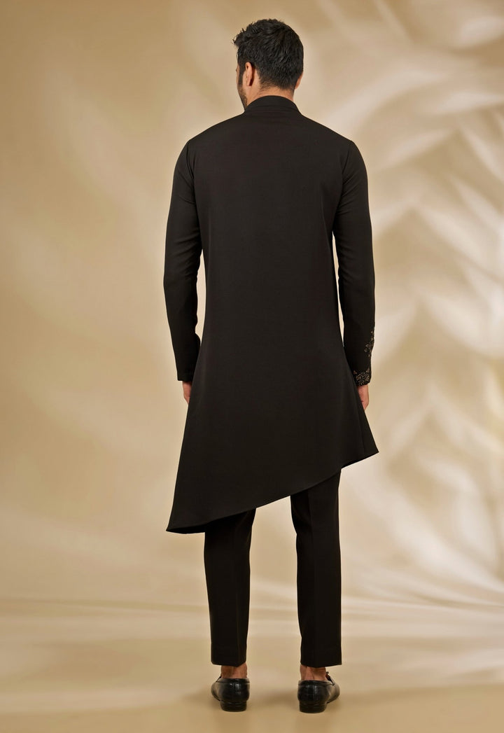 Manish Nagdeo Men Black Silk Asymmetric Kurta SetFabilicious Fashion