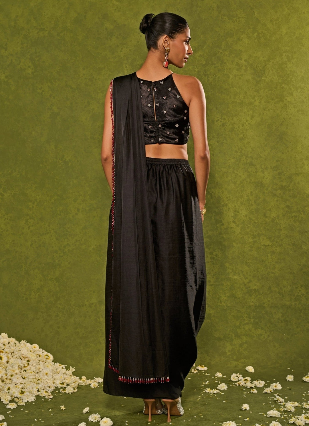 Black Silk Dhoti Style Skirt Saree Chamee and Palak - Fabilicious Fashion