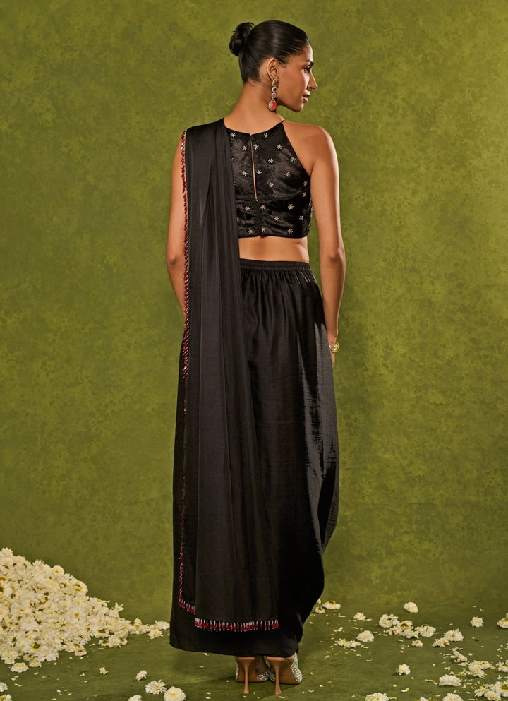 Black Silk Dhoti Style Skirt Saree Chamee and Palak - Fabilicious Fashion