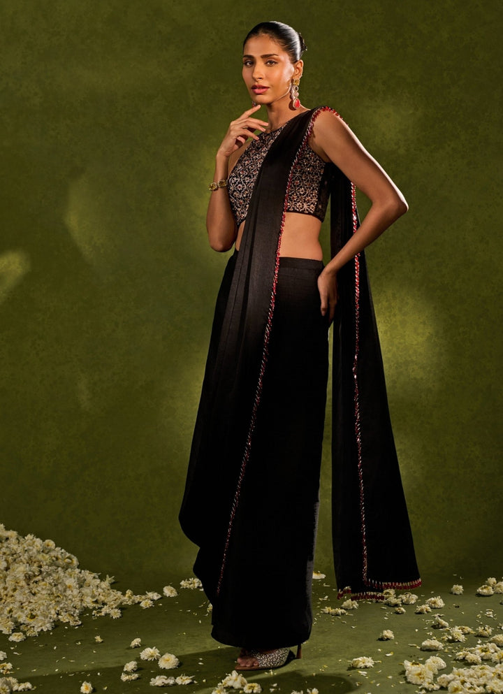 Black Silk Dhoti Style Skirt Saree Chamee and Palak - Fabilicious Fashion