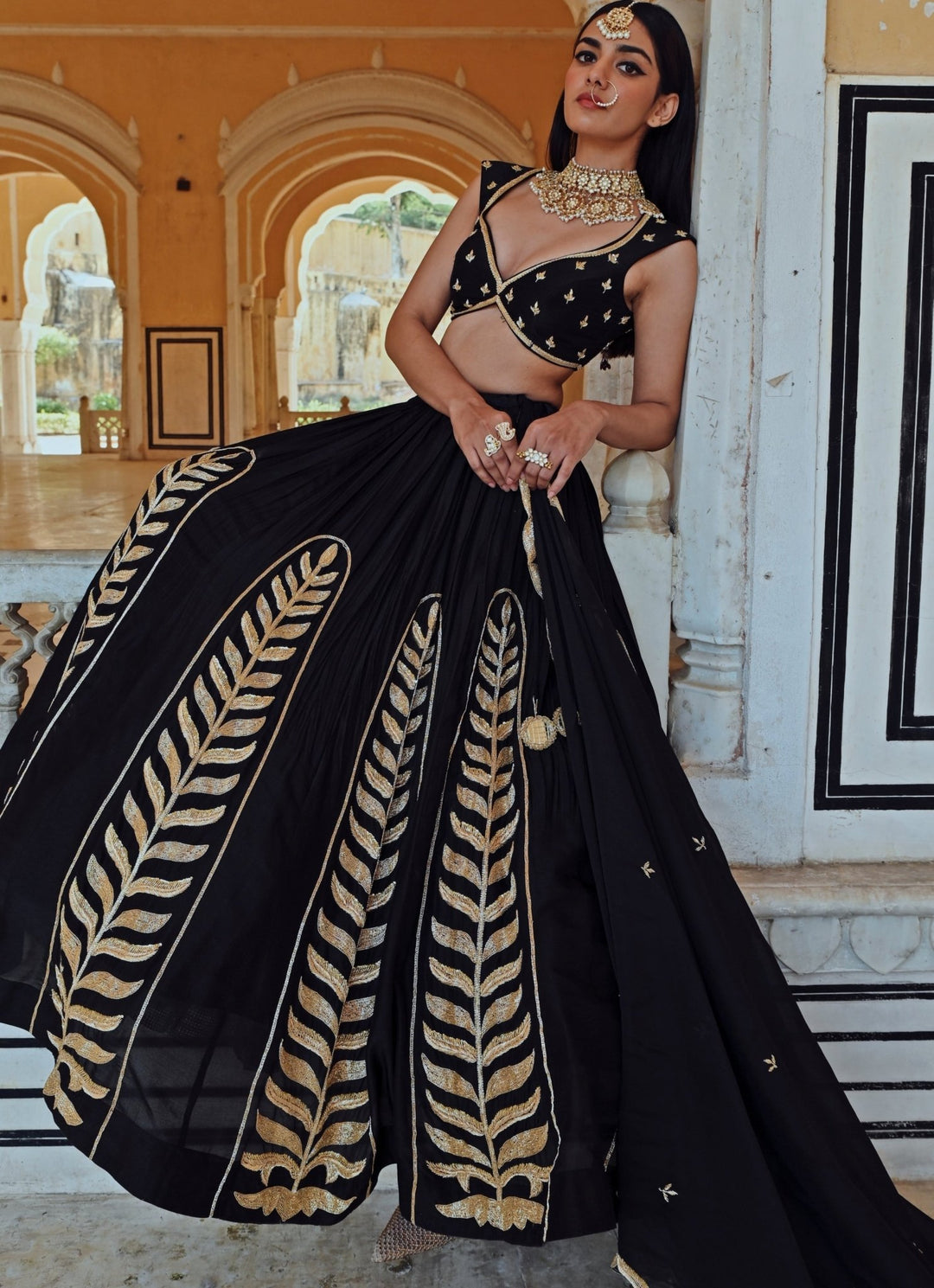 Black Silk Embroidered Lehenga Set Ease - Fabilicious Fashion