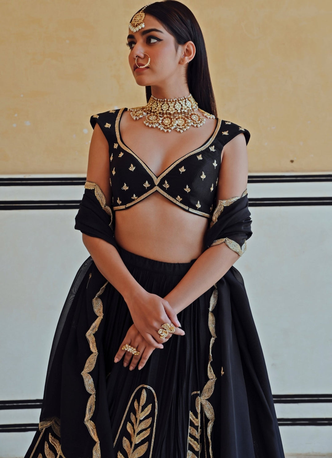 Black Silk Embroidered Lehenga Set Ease - Fabilicious Fashion