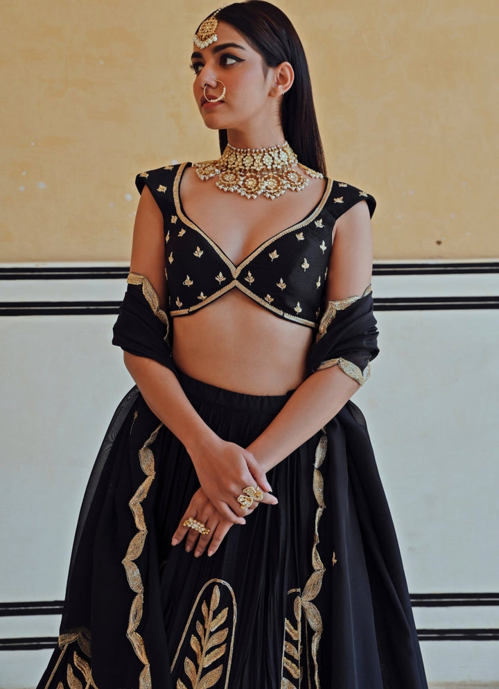 Black Silk Embroidered Lehenga Set Ease - Fabilicious Fashion